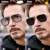 Top Quality Tony Stark Square Occhiali da sole quadrati Pochromic Polarizzato Occhiali da uomo Steampunk Eyewear Goggull Goggles Zonnebril Heren 220216
