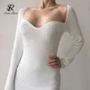 秋の女性ニットドレススクエアカラーファッション韓国の弾性スリム獣医冬ニットシックボディコンセータードレス210419