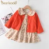 Urso líder meninas suspensas festa vestido outono crianças trajes casuais crianças bow-knot vestidos moda bebê roupa 3-7Y 210708