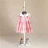 Abbigliamento per bambini 2021 Estate Nuovo Plaid A Righe Ricamato Ragazza Manica Corta Vestito Da Principessa Bambini Abiti per Ragazze Vestiti Q0716