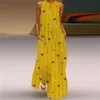 Casual jurken mode vrouwen plus size vintage printen sundress 2021 zomer v-hals mouwloze lange jurk elegante dames maxi
