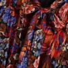 Kobiety Sukienka Drukowana Bow-Neck Długie Rękawy Metallic Nici Vintage Luksusowa Mini Dress Dla Kobiet 210709