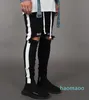 Designer-New Fashion Mens Jean Street Black Holes White Stripes Jeans Hiphop Skateboard Pencil Pants