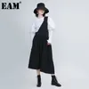 [EAM] Vestido largo irregular plisado negro para mujer, cuello asimétrico, sin mangas, ajuste holgado, moda primavera otoño 1DD0184 21512
