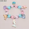 Ins Kinderen Sieraden Armband Kleurrijke Kralen Leuke Butterfly Mermaid Charms Design Princess Gift