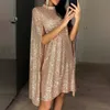 Ücretsiz Parlak Pullu Elbise Kadın Moda Standı Yaka Pelerin Kol A Line Mini Ünlü Kulübü Parti es 210524