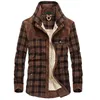 Mäns Casual Shirts Fleece Warm Plaid Shirt Vinter Pure Bomull Tjock Ytterkläder Avstängning Krage Långärmad Män Militär Ull Kläder