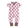 Sommar Jul Baby Rompers Söt Nyfödd Kids Girl Casual Kortärmad Långa byxor Santa Claus Trees Snowman Printed Zipper Jumpsuits Toddler Kläder