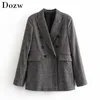 Vintage Double Breasted Mulheres Manta Blazers Terno Pockets Collar Retro Retro Casaco de Manga Longa Lattice Jaqueta de Escritório Outerwaer 210515