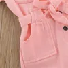 Jumpsuits Infant Kids Baby Girls Denim Jumpsuit Work Clothes One Piece Toddler Pocket Short Sleeve Romper för Barn Overaller