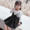 Baby Girls Clothes Blouse Robe Girls Vêtements Lace Flower Kids Girl Clothes Set Plaid Pattern Vêtements Kid 210412