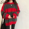 H.SA Frauen Casual Pullover Lose Syle Chic Femme Gestreiften Oversize Jumper Koreanische Off Schulter Kawaii Pull Pullover 210417