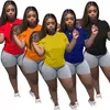 Yaz Kıyafetler Kadın Eşofman Kısa Kollu T Shirt + Gri Şort Katı Iki Parçalı Set Artı Boyutu 2XL Jogger Suits Siyah Mavi Spor Takımları Casual Sweetsuits 5380