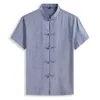 Plus Size Men's Linen Cotton Shirt Summer Thin Loose Short Sleeves Casual Chinese Tang Suit High Quality Shirts
