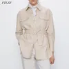 Giacca da donna in ecopelle Primavera Autunno Pu Cappotto con colletto risvoltato con cintura Slim Beige medio Giacche Outwear 210430