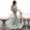 Mermaid Maternity Dresses For Photo Shoot Pregnant Women Ruffles Pregnancy Dress Photography Props Off Shoulder Maternity
