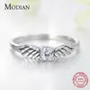 Real 925 Sterling Silver Flying Angel Wings Clear CZ Anéis de Dedo para Mulheres Moda Design Exclusivo Jóias Bijoux 210707