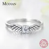 Real 925 Sterling Silver Flying Angel Wings Clear CZ Finger Ringar för Kvinnor Mode Unik Design Smycken Bijoux 210707