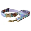 Söt båge Pet Collar Leashes Lila Camouflage Printed Dog Collar Set Metal Buckle Custom Made Husdjur Tillbehör