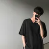 Sommar Koreansk V-Neck T-shirt Mäns Mode Solid Färg Bomull Casual T-shirt Män Streetwear Loose Short-Sleeved Tshirt Mens Tops Y0322