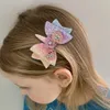 15846 Cute Europe Baby Girls Cartoon Unicorn Bowknot Hair Clip Kids Glossy Gradient Glitter Bow Barrette 3pcs/set Barrettes Mixed Style Children Hairpin Accessory