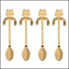 Spoons Flatware Kitchen Dining & Bar Home Garden 4Pcs Stainless Steel Mini Cat Kitten For Coffee Tea Dessert Drink Mixing Milkshake Spoon T