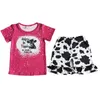 Verão crianças conjuntos de roupas plissado shorts bebê meninas designer roupas manga curta leite seda moda novilha vaca impressão boutique menina 7256905