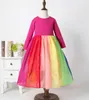 Rainbow Gauz Długa Dress Spring Sleeve Casual Es Holiday Baby Clothes 1-6Y E20113 210610