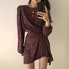 Ezgaga Robe Élégante Femmes Coréenne Casual Chic Appel D'offres Irrégulière À Lacets Taille Haute Dot À Manches Longues Sexy Robe Moulante Vestidos 210430