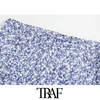 TRAF KVINNOR Chic Fashion Floral Print Front Slit Mini Skirt Vintage Hög Midja Sida Zipper Kvinna Kjolar Mujer 210708