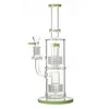 11-Zoll-Wasserpfeifen Doppel-Stereo-Matrix-Perkolator dicke Glasbongs Birdcage Perc-Wasserpfeifen Grün Blau Gelb Bohrinseln 14-mm-Dab-Rig mit Schüssel