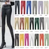 Damskie PU Skórzane Spodnie Jesień Zima Multi Color Stretch High Waist Plus Velvet Slim Skinny Spodnie Kobieta Legginsy 210514