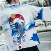 Streetwear cardigan capa haori quimono jaqueta branco azul tradicional topo praia casaco impressão japonês harajuku feminino estilo peixe et1480872