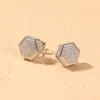 Orecchini a bottone in argento sterling 925 placcato oro reale Hip Hop Cubic Zirconia Cuore quadrato Amore Poligono Orecchini a bottone per uomo Donna Bling Diamond Rapper Gioielli Regali