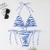Bayan Bikini Baskı Set Mayo Zebra Desen Seksi V Yaka Dolu Sutyen Mayo Beachwear Kadın Bandaj Mayo Bikini Set