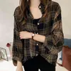 2019 Jesień Chic Kratę Koszulki Kobiety Batwing Sleeve Szyfonowe Bluzki Casual Koszulka Femme Topy Plus Size Tartan Blusas Mujer H1230