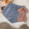 Harajuku Plaid Bow Summer Womens Denim Shorts Jeans Women Clothing Loose Ropa Mujer Short Femme Jean Plus Size 210608