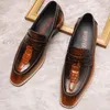 İlkbahar / Sonbahar Erkek Hakiki Deri Oxford Ayakkabı Slip-On Elbise Ayakkabı Erkekler Için Siyah Haki İş Ofis Düğün Flats Ayakkabı