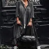 Robes décontractées V Cou Cordon Femmes Denim Robe 2021 Automne Trois Quarts Manches Lâche Jean Vintage Plus Taille Cowboy Longue