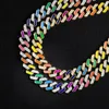 Kedjor 13mm Iced Out Kubanskt halsband Länkkedja Kvinnor Crystal Neon Färgglada Emalj Choker Suit Rainbow Bracelet Smycken