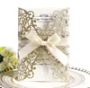 Glitter Wedding Invitation Flower Hollow Laser Cut Elegant Engagement Wedding Invitation Card With Rope and Envelope RRB14216