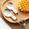 Dobrável dobrável colher de aço inoxidável spork garfo outdoor camping caminhada viajante cozinha mesa de mesa DH9845