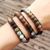 Bohemian Natursten Armband Sju Chakras Handgjorda Stettbar Elastisk Bangle För Kvinnor Gåvor Smycken Tillbehör