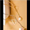 Necklaces & Pendants Jewelry Drop Delivery 2021 Y Shape Necklace White Plastic Pearl Pendant Through Triangle Sier Gold Color Metal Chain Wom