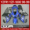 Kit de carrosserie pour Yamaha YZF-1000 YZF-R1 YZF1000 YZFR1 98 99 00 01 Body 82NO.141 YZF R1 1000CC 1998-2001 Bleu Noir YZF 1000 CC R 1 1998 1999 2000 2001 Catériel de la moto