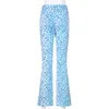 Blue Y2k Skinny Leoaprd Flare Pants Women Casual New Tie Dye Print Harajuku Long High Waist Tight Trousers Capri Streetwear 210415