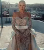 Robe de soirée en tissu pour femmes Yousef aljasmi Manches longues Sirène Chérie Perles blanches Avec sentier Labourjoisie Kim kardashian kylie jenner