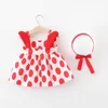 Baby Girls Dresses With Hat 2pcs Clothes Sets Kids Clothes Baby Sleeveless Birthday Party Suspenders printing Princess Dress0-3Y Q0716