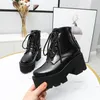 Mulheres Ankle Boots Sapatos de Patente de Couro Plataforma de Couro Alto Curto Lace Up Zip Chunky Heels Senhoras Amarelo 43 210517