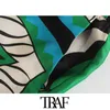 TRAF Women Fashion Side Pockets Gedrukt Wide Been Broek Vintage Hoge Elastische Taille Trekkoord Vrouwelijke Enkellebroek Mujer 210925